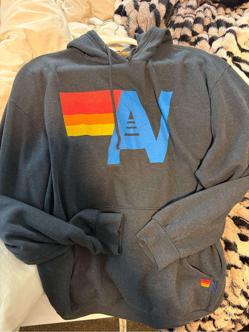 Aviator Nation Black Hoodie with Blue, Red & Yellow Logo